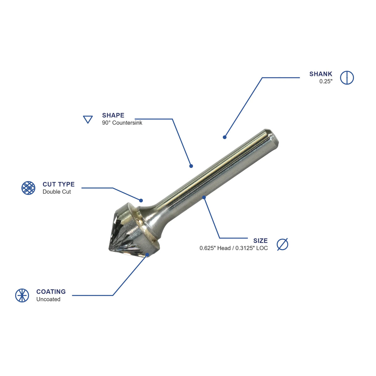 SK Double Cut Carbide Burr specifications diagram - 5 8 inch dia 5 16 inch LOC