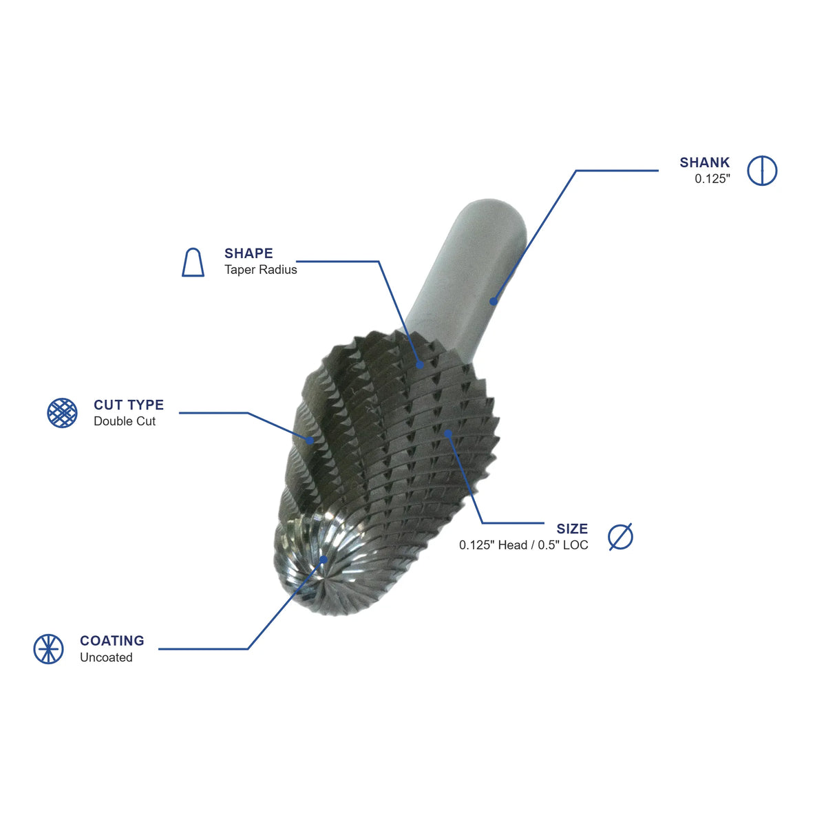 SL Double Cut Carbide Burr specifications diagram - 1 8 inch dia 1 2 inch LOC