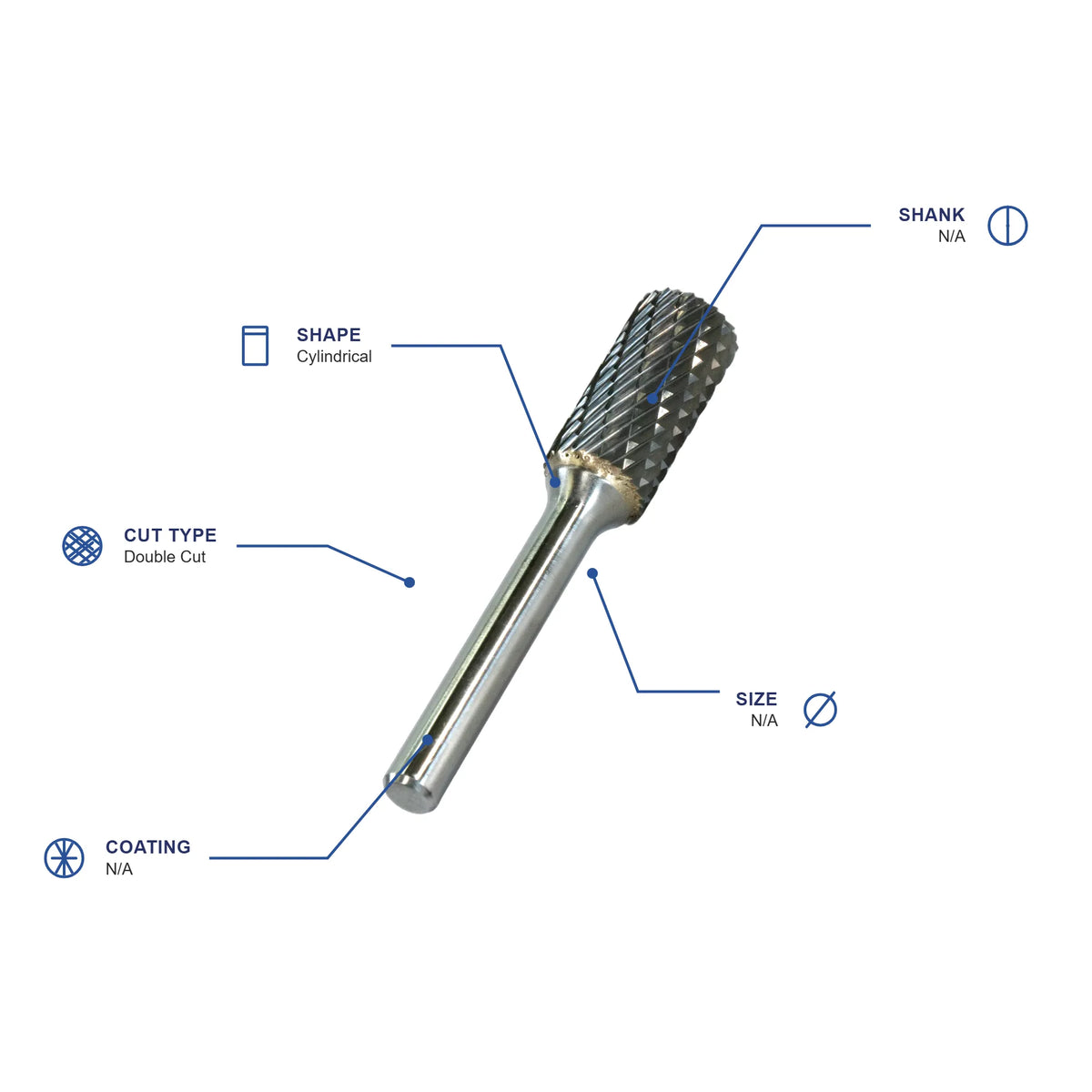 SA Double Cut Carbide Burr specifications diagram