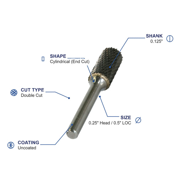 SB-51M Double Cut Carbide Metric Burr