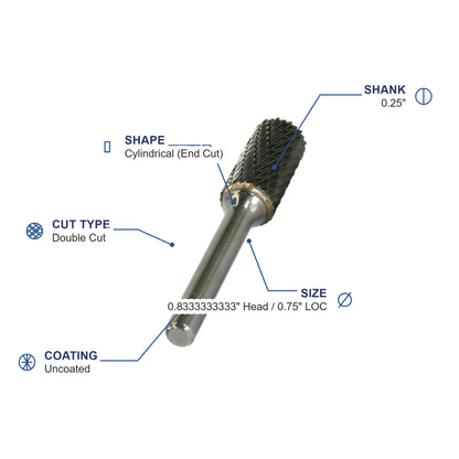 SB-2M Double Cut Carbide Metric Burr