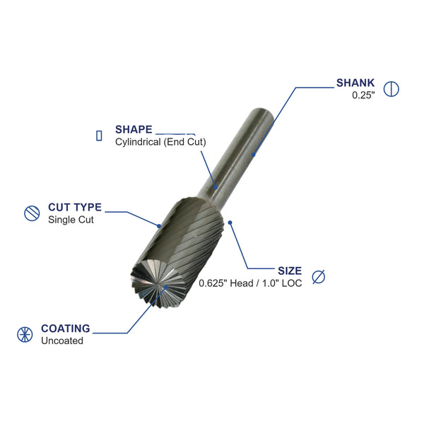 SB-6M Single Cut Carbide Metric Burr