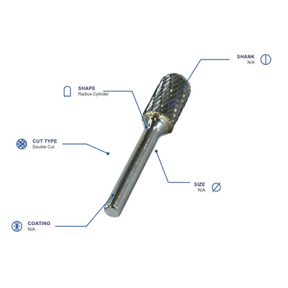 SC Double Cut Carbide Burr specifications diagram
