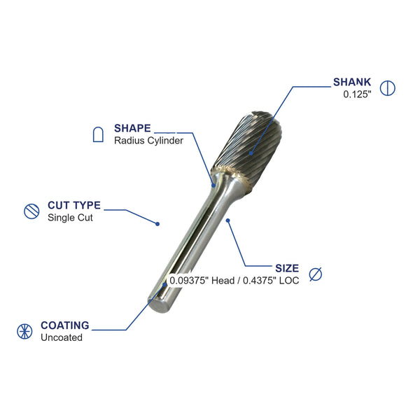 SC-41M Single Cut Carbide Metric Burr