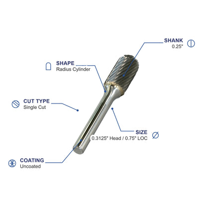 SC-2M Single Cut Carbide Metric Burr