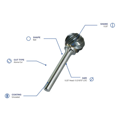 SD Aluma Cut Carbide Burr specifications diagram - 1 4 inch dia 7 32 inch LOC