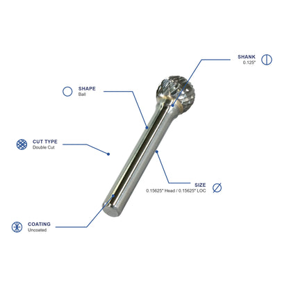 SD Double Cut Carbide Burr specifications diagram - 5 32 inch dia 5 32 inch LOC