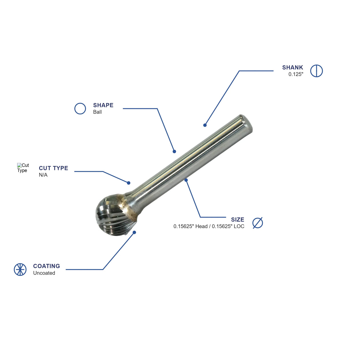 SD Single Carbide Metric Burr specifications diagram - 5 32 inch dia 5 32 inch LOC