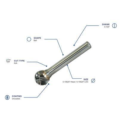 SD Single Carbide Metric Burr specifications diagram - 5 32 inch dia 5 32 inch LOC