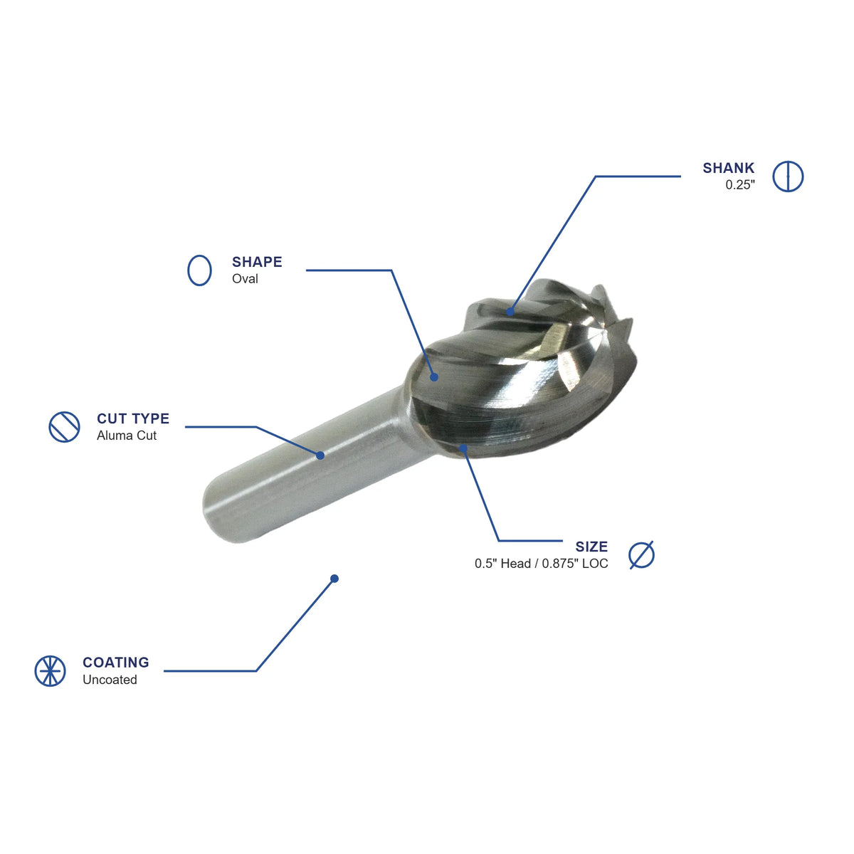 SE Aluma Cut Carbide Burr specifications diagram - 1 2 inch dia 7 8 inch LOC