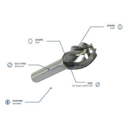 SE Aluma Cut Carbide Burr specifications diagram - 1 2 inch dia 7 8 inch LOC