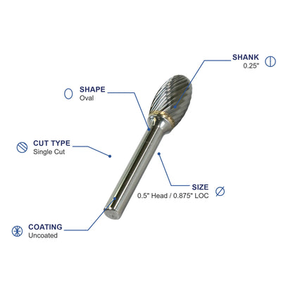 SE-5M Single Cut Carbide Metric Burr