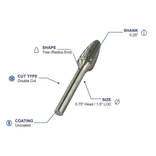 SF-15M Double Cut Carbide Metric Burr