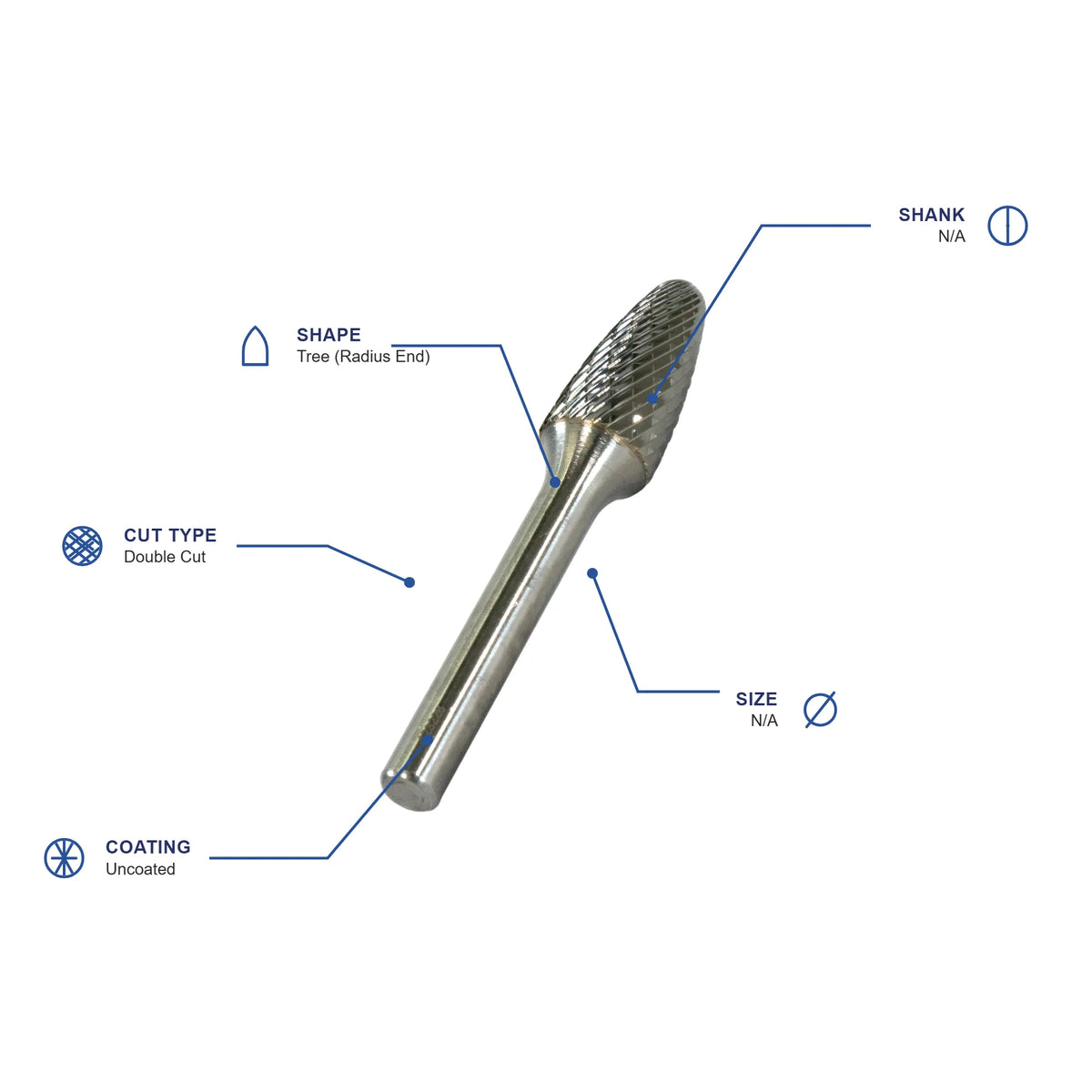 SF Double Cut Carbide Burr specifications diagram