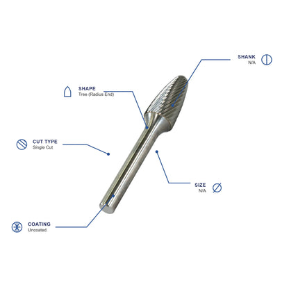 SF Single Cut Carbide Burr specifications diagram