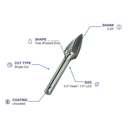 SG-5M Single Cut Carbide Metric Burr