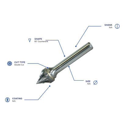 SJ Double Cut Carbide Metric Burr specifications diagram