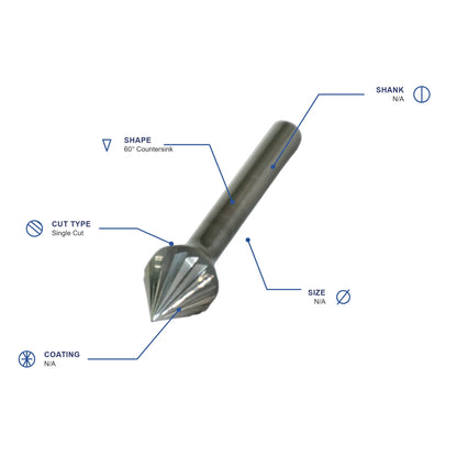 SJ Single Cut Carbide Metric Burr specifications diagram