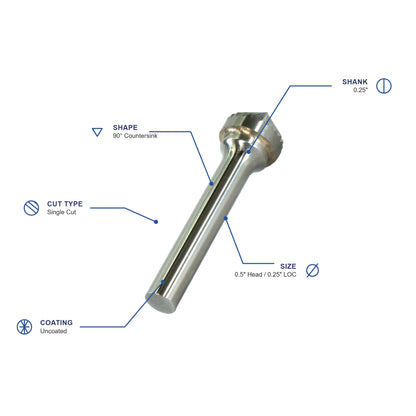 SK Single Cut Carbide Burr specifications diagram - 1 2 inch dia 1 4 inch LOC