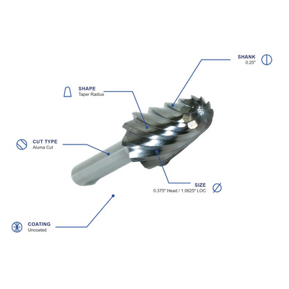 SL Aluma Cut Carbide Burr specifications diagram - 3 8 inch dia 17 16 inch LOC